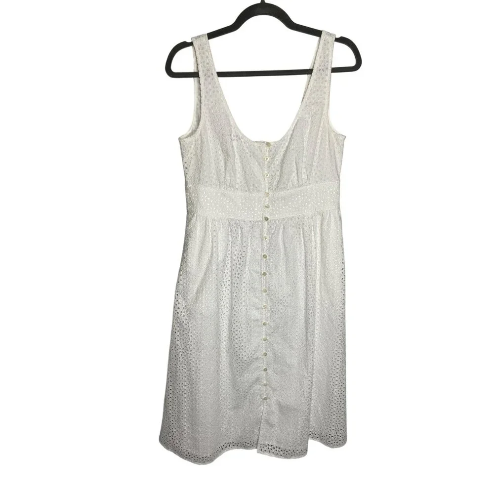 NWT J.Crew Button-Front Sleeveless Midi Dress White Cotton Summer Eyelet-sz 10 P